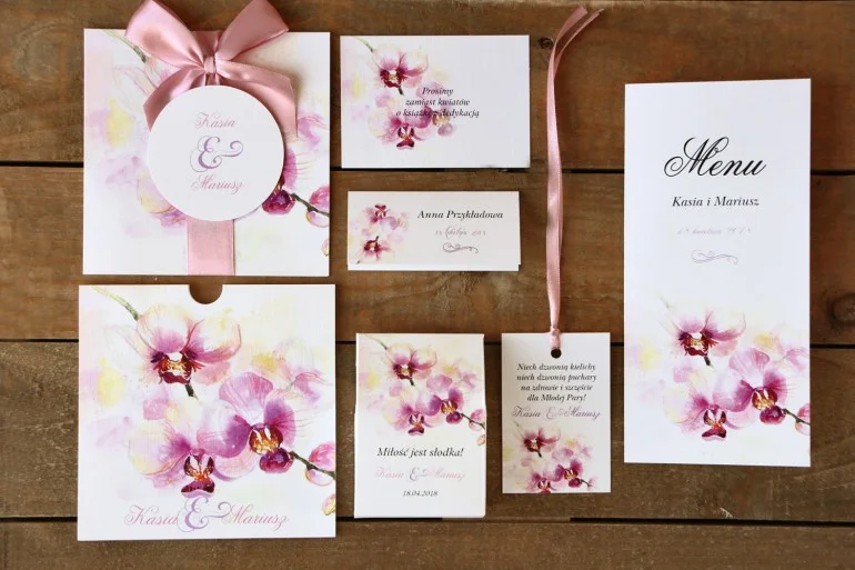 Zaproszenia Ślubne w Etui z subtelnym kwiatowym akcentem | Orchidea w pastelowych odcieniach