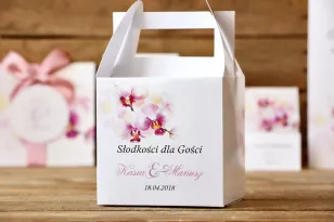 Pudełko na ciasto kwadratowe - Malowane Kwiaty nr 2 - Orchidee - dodatki ślubne
