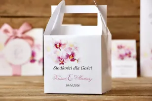 Schachtel für quadratische Torte - Bemalte Blumen Nr. 2 - Orchideen - Hochzeitszubehör