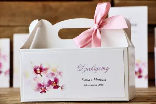 Pudełko na ciasto prostokątne - Malowane Kwiaty nr 2 - orchidee - dodatki ślubne