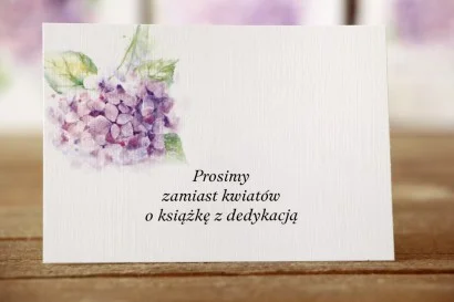 Bilecik do zaproszeń - Malowane Kwiaty nr 3 - Fioletowe hortensje