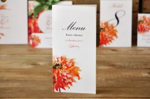 Hochzeitsmenü - Bemalte Blumen Nr. 5 - Orangefarbene Gerbera - Hochzeitszubehör, Accessoires für den Hochzeitstisch