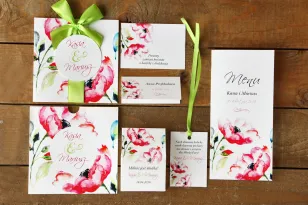 Zaproszenia ślubne z dodatkami - Malowane Kwiaty nr 6 - Amarantowe kwiaty - papeteria ślubna