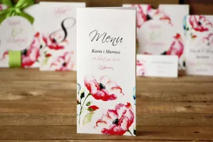 Menu weselne - Malowane Kwiaty nr 6 - dodatki ślubne, akcesoria na stół weselny