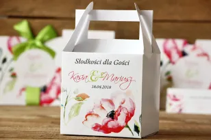 Pudełko na ciasto kwadratowe - Malowane Kwiaty nr 6 - Anemony - dodatki ślubne, tort weselny