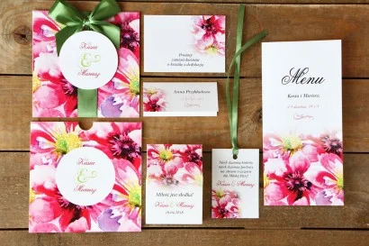 Ślubne Zaproszenia w Etui | Grafika z Różowymi Kwiatami | Malowane Kwiaty nr 7