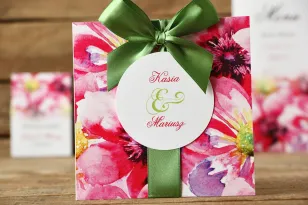 Hochzeitseinladungen im Etui - Gemalte Blumen Nr. 7 - Amaranthblüten mit Schleife