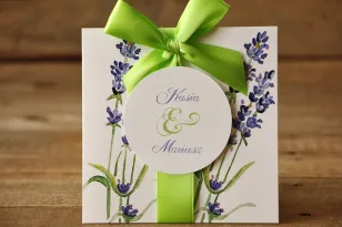 Zaproszenia ślubne w etui - Malowane Kwiaty nr 8 - Lawenda - z kokardą