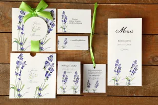 Hochzeitseinladungen mit Accessoires - Bemalte Blumen Nr. 8 - Lavendel - Hochzeitspapeterie