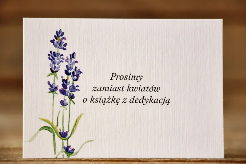 Bilecik do zaproszenia ślubnego 105 x 74 mm - Malowane Kwiaty nr 8 - Lawenda - wierszyki o prezentach, wesele Bilecik do zaproszenia ślubnego 105 x 74 mm - Malowane Kwiaty nr 8 - Lawenda - wierszyki o prezentach, wesele