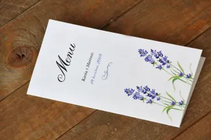 Menu weselne - Malowane Kwiaty nr 8 - Lawenda - dodatki ślubne, akcesoria na stół weselny