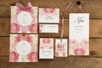 Romantyczne Zaproszenia Ślubne Piwonie Miętowe z Etui