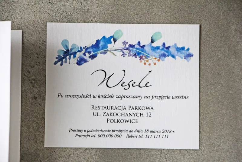 Bilecik do zaproszenia 120 x 98 mm prezenty ślubne wesele - Pistacjowe nr 7 - Delikatne błękitne zimowe gałązki