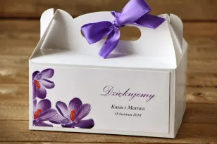 Pudełko na ciasto, tort weselny, prostokątne - Malowane Kwiaty nr 10 - Fioletowe krokusy - dodatki ślubne