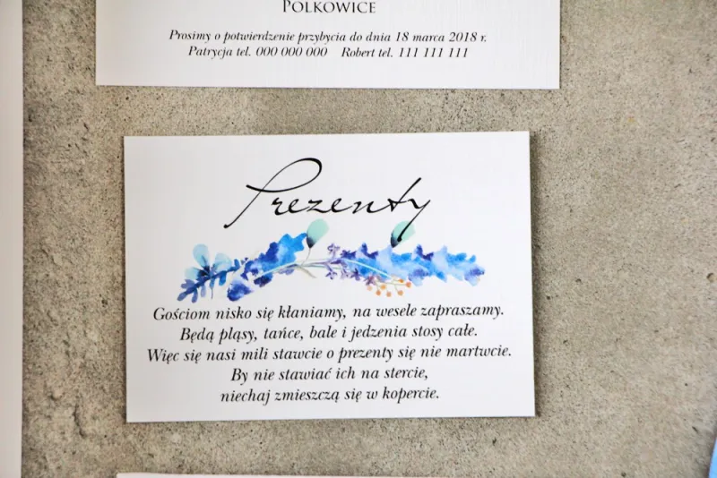Bilecik do zaproszenia 105 x 74 mm prezenty ślubne wesele - Pistacjowe nr 7 - Delikatne błękitne zimowe gałązki