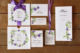 Zaproszenia ślubne z dodatkami - Malowane Kwiaty nr 11 - Fioletowe bratki - papeteria ślubna
