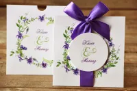 Ślubne Zaproszenia z Grafiką Kwiatową | Etui z Fioletowymi Bratkami | Malowane Kwiaty nr 11