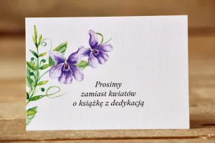 Bileciki do zaproszeń 105 x 74 mm - Malowane Kwiaty nr 11 - Fioletowe bratki