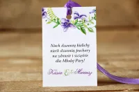 Zawieszki na Wódkę Weselną Fioletowe Bratki | Amelia-Wedding