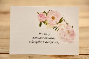 Bileciki do zaproszeń 105 x 74 mm - Malowane Kwiaty nr 12 - Pudrowe piwonie