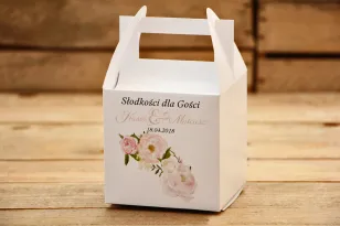 Pudełka na ciasto kwadratowe - Malowane Kwiaty nr 12 - Pudrowe piwonie - dodatki ślubne