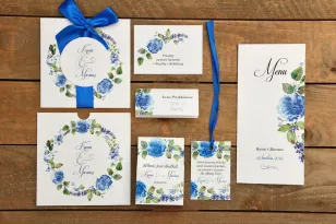 Probeset mit Hochzeitseinladungen im Etui mit Accessoires, Danksagungen und Geschenken für Hochzeitsgäste