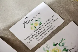 Bilecik do zaproszenia 105 x 74 mm prezenty ślubne wesele - Pistacjowe nr 9 - Delikatne akwarelowe żółte róże