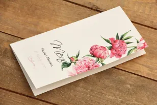 Menu weselne - Malowane Kwiaty nr 15 - Amarantowe piwonie - dodatki ślubne, akcesoria na stół weselny