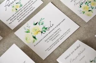 Einladungskarte 120 x 98 mm Hochzeitsgeschenke - Pistazie Nr. 9 - Zarte aquarellierte gelbe Rosen