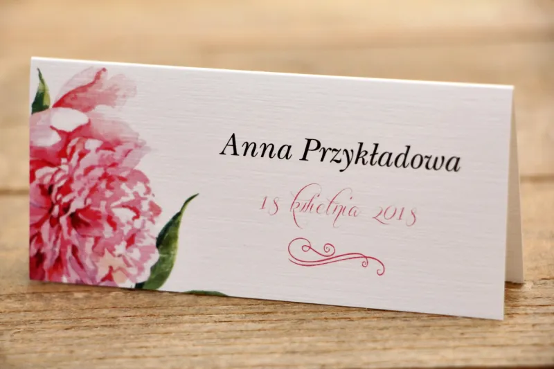 Winietki na stół weselny - Malowane Kwiaty nr 15 - Amarantowe piwonie - dodatki ślubne, akcesoria na stół weselny