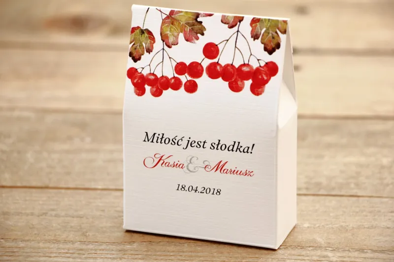 Pudełeczko stojące na cukierki, podziękowania dla Gości weselnych - Malowane Kwiaty nr 16 - Jarzębina - dodatki slubne Pudełeczko stojące na cukierki, podziękowania dla Gości weselnych - Malowane Kwiaty nr 16 - Jarzębina - dodatki slubne