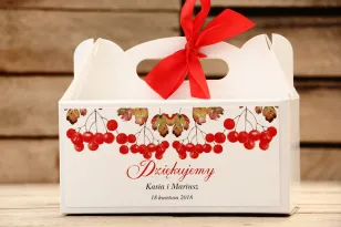 Prostokątne pudełko na ciasto, tort weselny, ślub - Malowane Kwiaty nr 16 - Jarzębina - dodatki ślubne