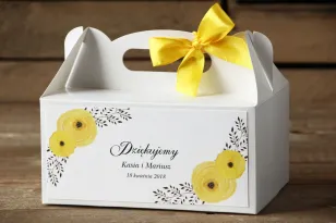 Prostokątne pudełko na ciasto, tort weselny, ślub - Malowane Kwiaty nr 18 - Żółte jaskry - dodatki ślubne