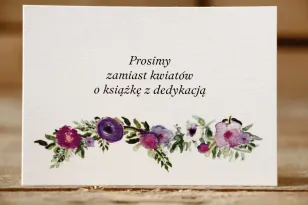 Bilecik do zaproszenia 105x74 mm - Malowane Kwiaty nr 14 - Fioletowe kwiaty - wierszyki o prezentach