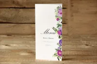 Menu Weselne Fioletowe Kwiaty | Eleganckie Menu na Stół