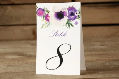 Numery stolików - Malowane Kwiaty nr 14 - Fiolet - dodatki ślubne