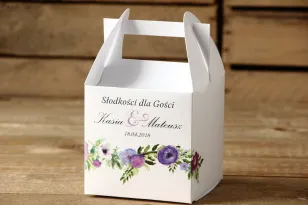 Pudełka na ciasto kwadratowe - Malowane Kwiaty nr 14 - Fioletowe - dodatki ślubne