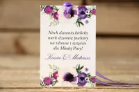 Zawieszki na Wódkę Weselną Fioletowe Kwiaty | Personalizacja