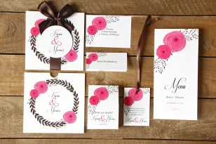 Probeset mit Hochzeitseinladungen im Etui mit Accessoires, Danksagungen und Geschenken für Hochzeitsgäste