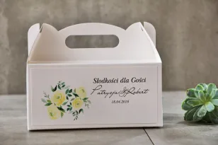 Prostokątne pudełko na ciasto, tort weselny, Ślub - Pistacjowe nr 9 - Delikatne akwarelowe żółte róże