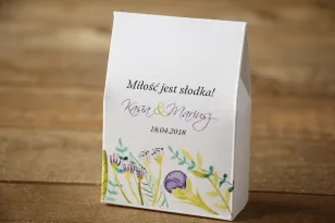 Pudełeczko stojące z cukierkami - Malowane Kwiaty nr 22 - Fiolet i zieleń - Podziękowania dla Gości weselnych