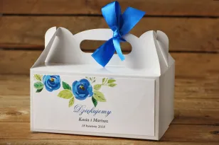 Prostokątne pudełko na ciasto, tort weselny, ślub - Malowane Kwiaty nr 23 - Chabrowe - dodatki ślubne