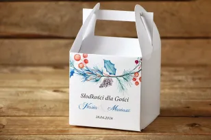 Tortenschachtel, quadratisch - Bemalte Blumen nr 24 - Winter - Hochzeitszubehör, Hochzeitstorte