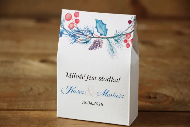 Pudełeczko stojące z cukierkami - Malowane Kwiaty nr 24 - Zimowe - Podziękowania dla Gości weselnych Pudełeczko stojące z cukierkami - Malowane Kwiaty nr 24 - Zimowe - Podziękowania dla Gości weselnych