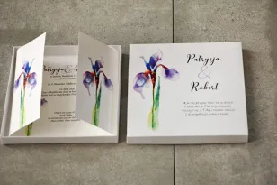 Efektowne Zaproszenie ślubne w pudełku - Pistacjowe nr 10 - Elegancki fioletowy irys