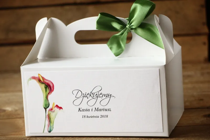 Pudełko na Ciasto prostokątne Malowane Kwiaty nr 25 - Subtelne kalie w odcieniach różu i zieleni