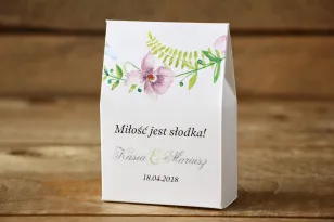 Box, dank der Hochzeitsgäste - Zarte, pastellfarbene Blüten von kleinen Stiefmütterchen