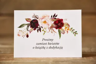 Bilecik do zaproszenia ślubnego - Malowane Kwiaty nr 29 - Piwonie bordowe - wierszyki o prezentach