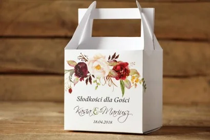 Pudełko na ciasto kwadratowe - Malowane Kwiaty nr 29 - dodatki ślubne
