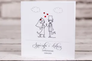 Hochzeitseinladungen Bueno No. 2 - Cover - Junges Paar in einer lustigen Cartoon-Version mit einem zarten Hauch von Herzen